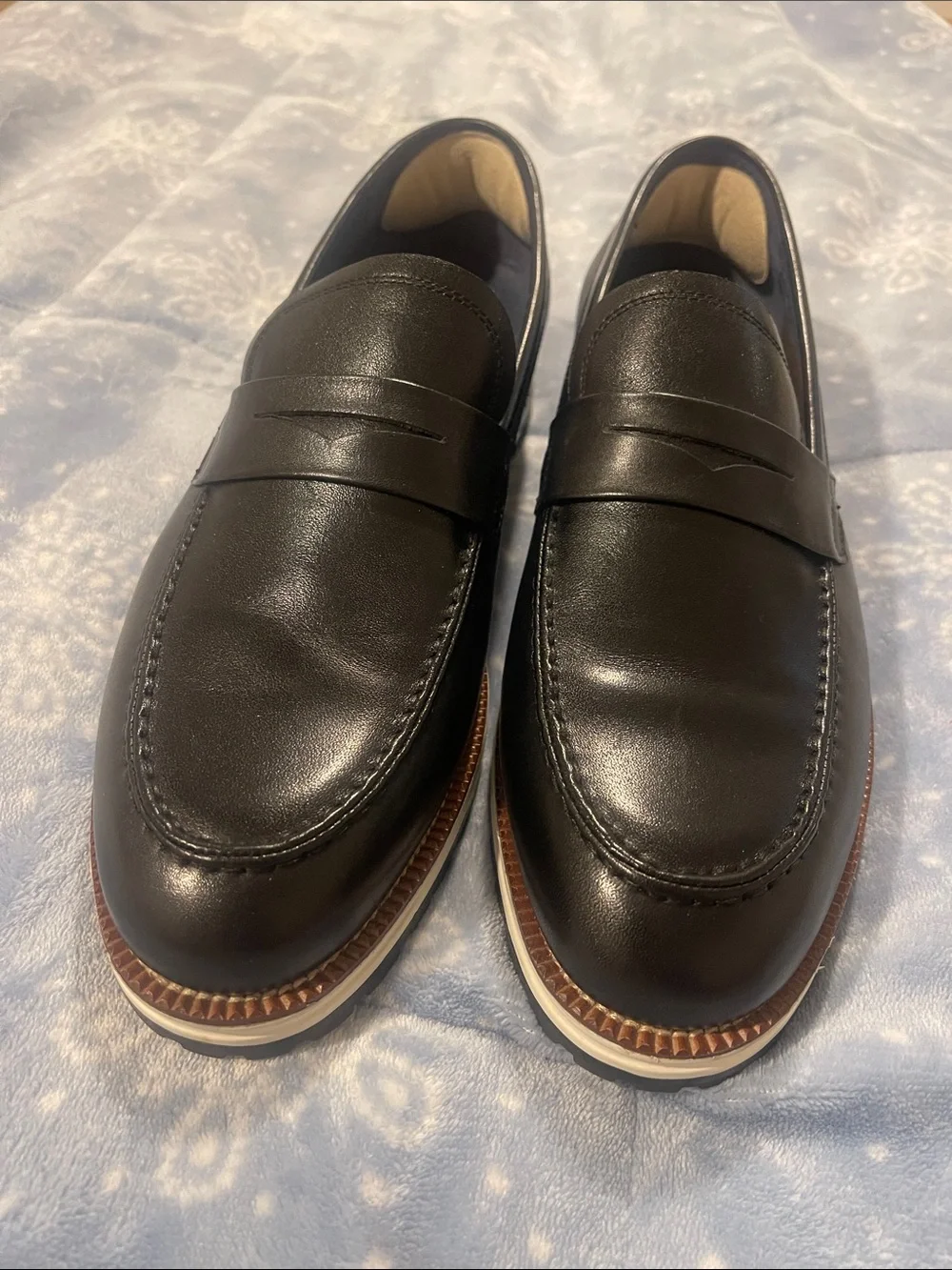 IKE BEHAR Black Leather Penny Loafers for Men